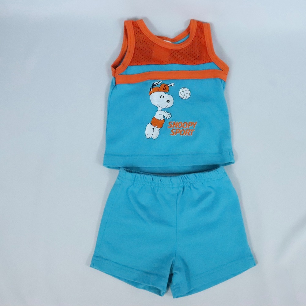 Vintage Peanuts Snoopy Sport Blue Orange Volleyball Tank & Short Set 12M